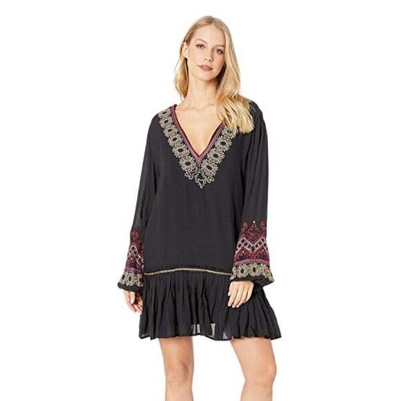 Free People Wild One Black Embroidered Boho Tunic Dress | Size Small - Picture 3 of 15
